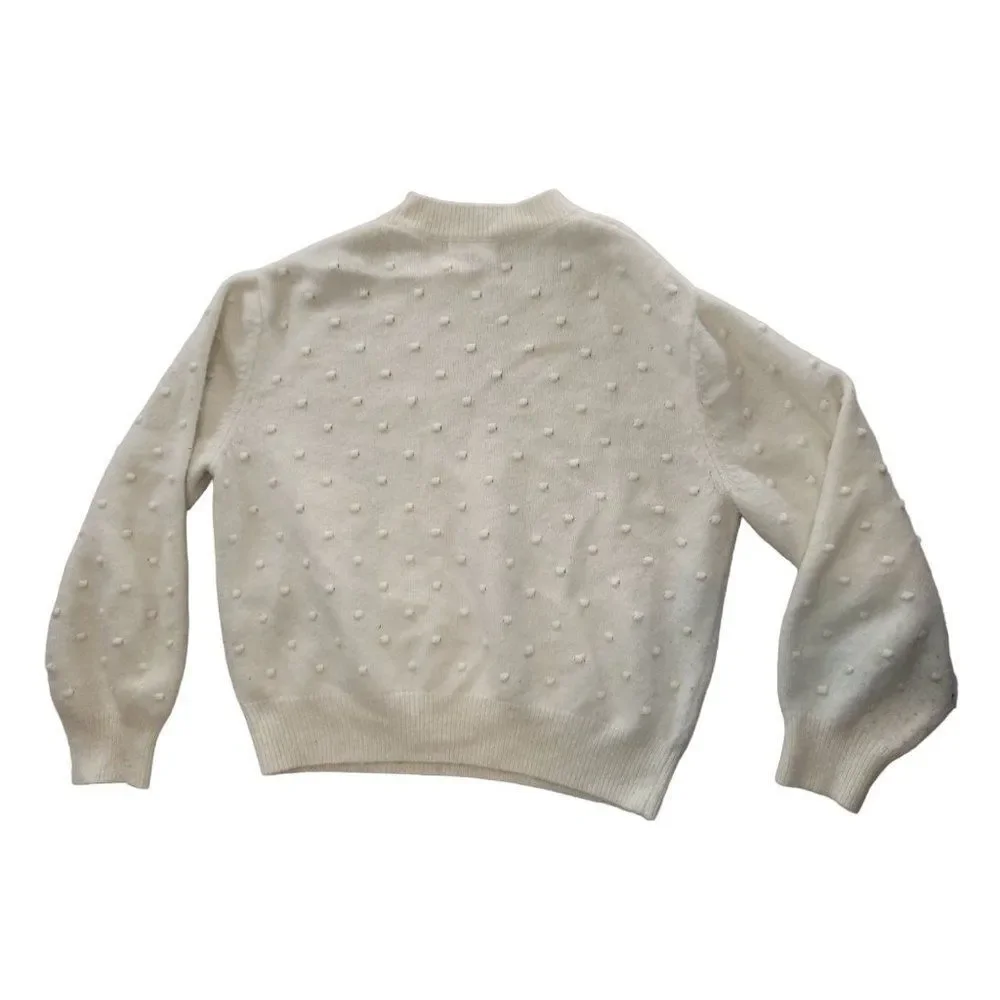 MNG Sweater Women Sz XL Crew‎ Neck White Long Sleeve Dots - Picture 6 of 6